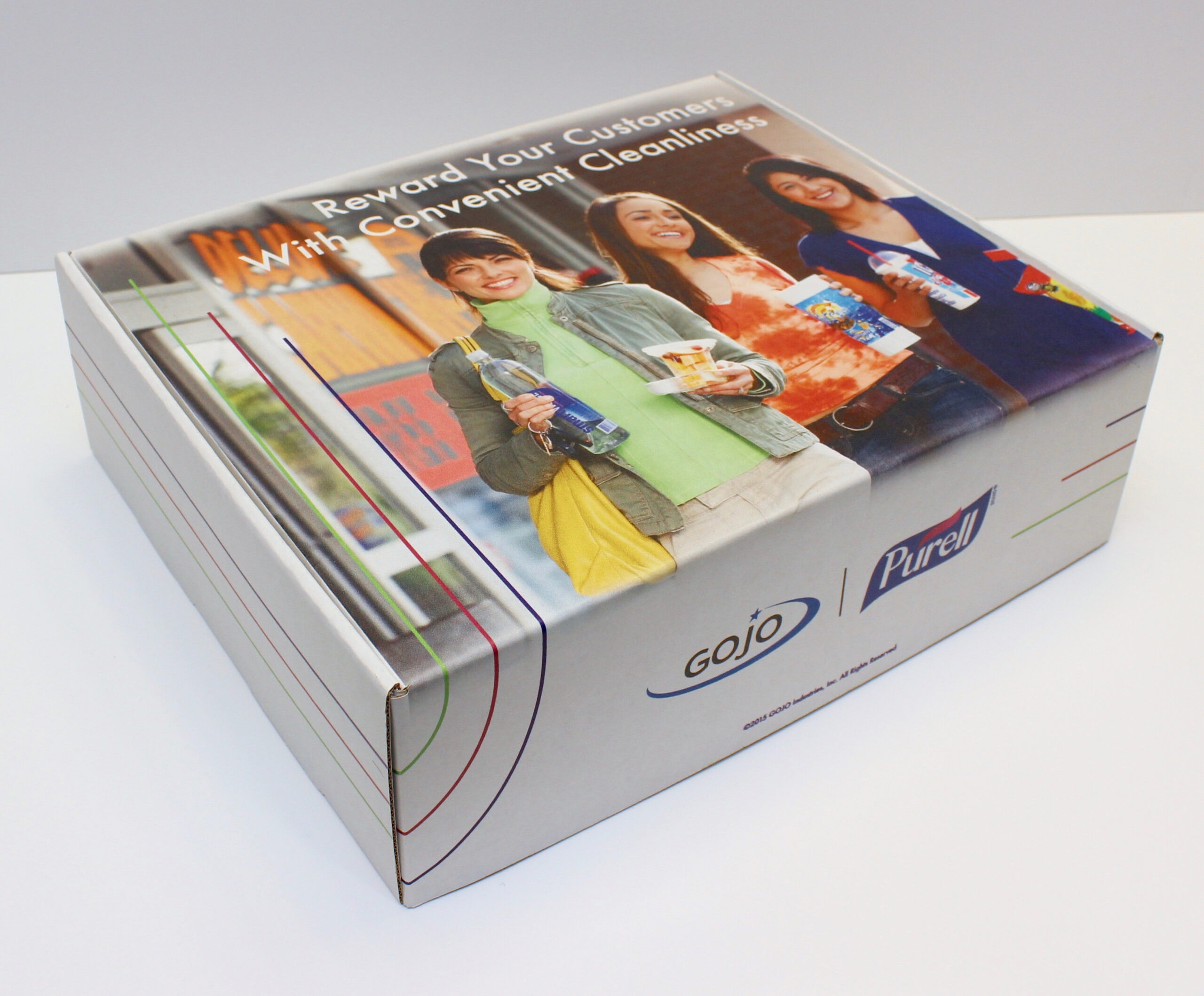 Promotional engineered box with inserts designed to organize the hand sanitizer and hand soap that was placed inside.