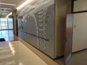 Wide Format Wall Graphic printed and installed for a Classroom with the room number included.
